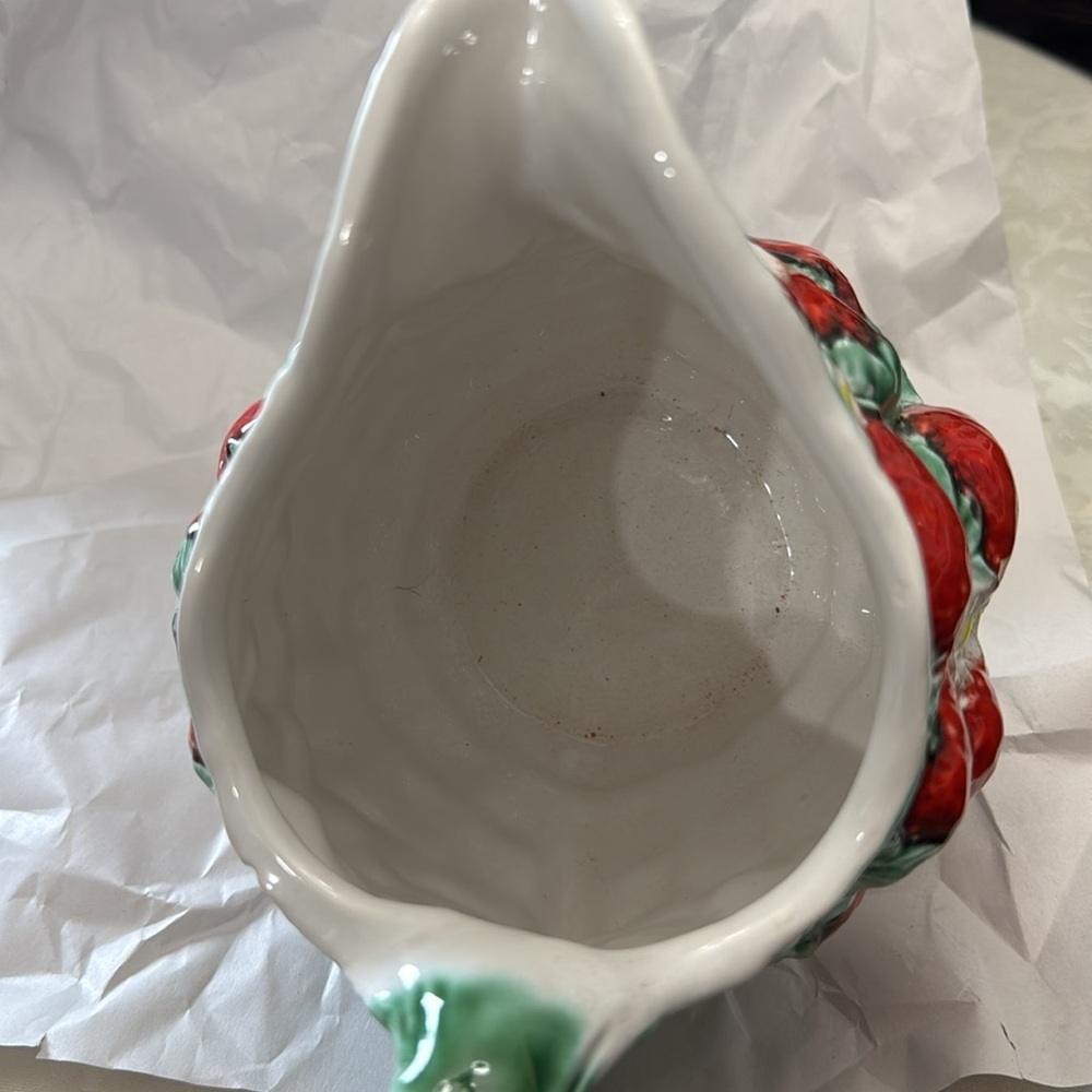 Vintage ITA-LICA ARS Strawberry-Embossed Painted Ceramic 7" Water Pitcher Italy - Picture 7 of 8